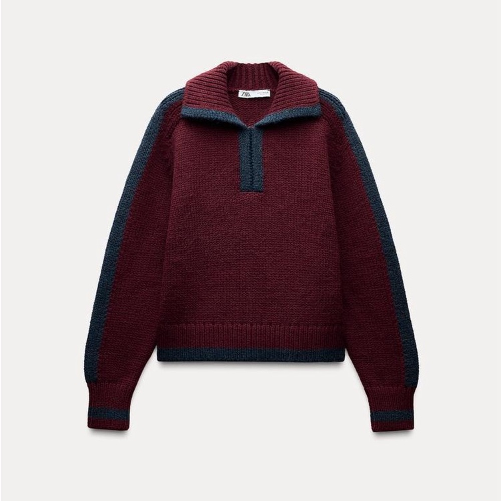 NWT Zara Combination Knit Sweater in Burgundy - Small
